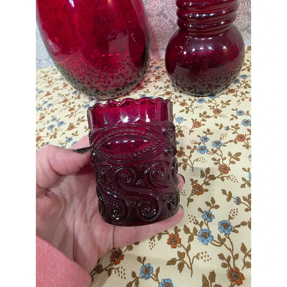 Ruby Red Glass Vase Candle Holder Set of 3‎ Bud Vases Home Decor Floral Accent